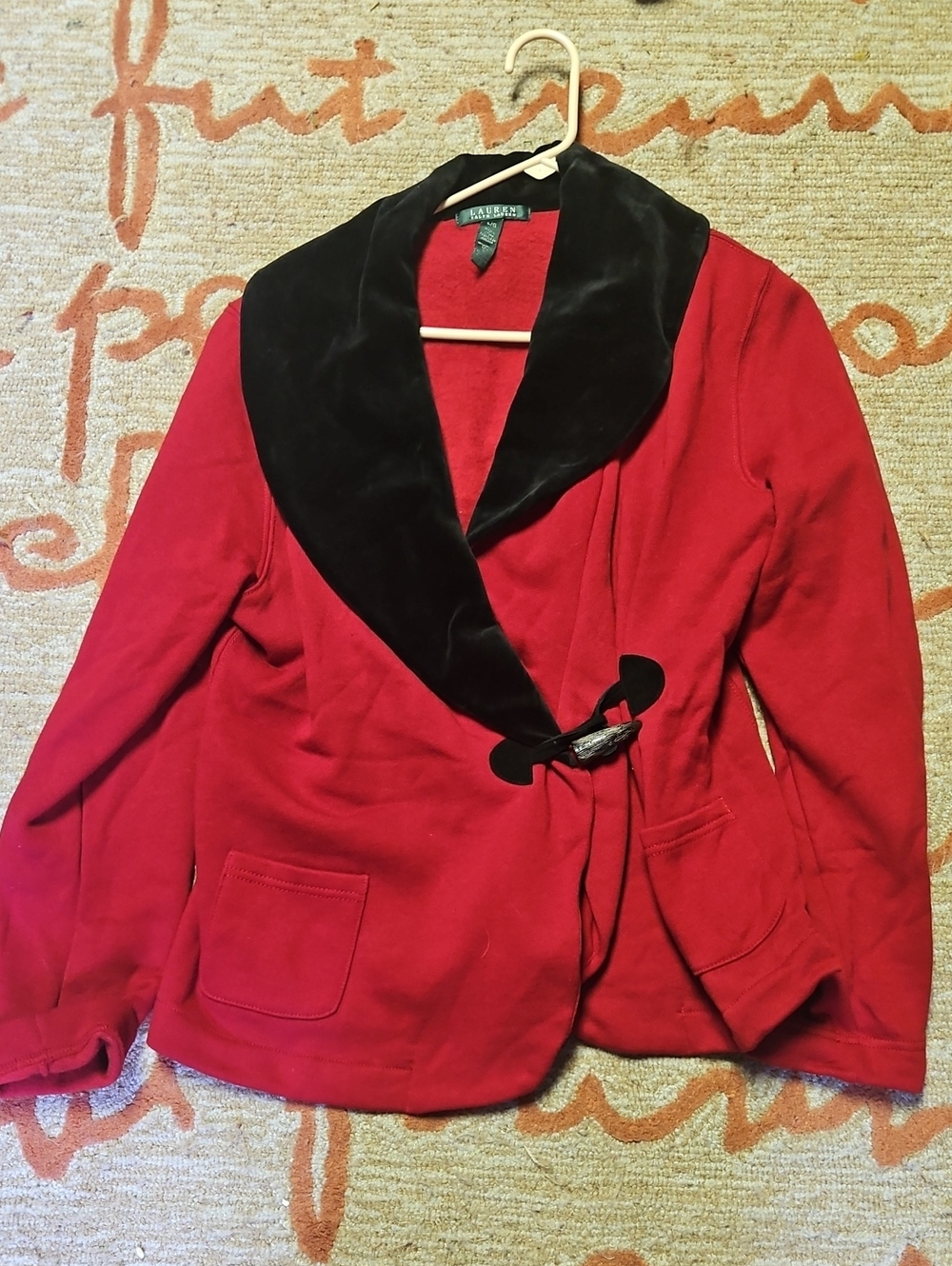 Lauren Ralph Lauren Red Blazer with Black Velvet Shawl Collar